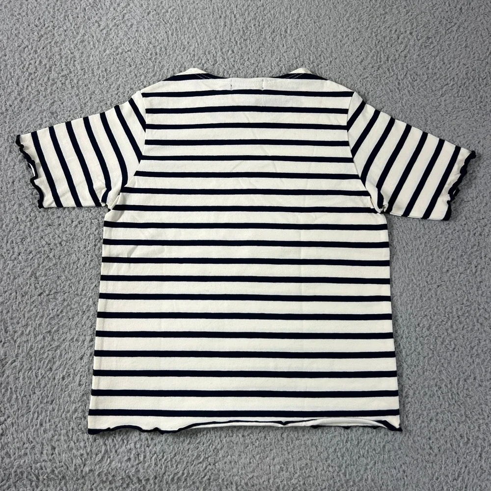 Ralph Lauren Striped T-Shirt Girls Size 6X Navy White Pink Pony Lettuce Trim NWT